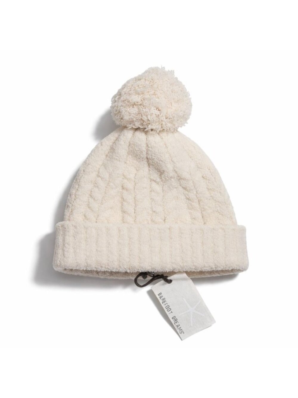 Barefoot Dreams CozyChic Cable Knit Beanie With Pom Pom Cream One Size